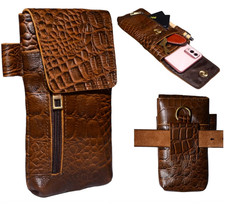 Leather Phone Holster Pouch with Belt Clip, Magnetic Closure, ID Card Holder