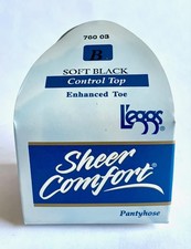 New VTG Leggs Sheer Comfort Pantyhose Control Top Enhanced Toe Size B Soft Black