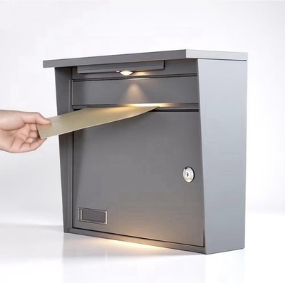 Solar Wall Mount Mailbox for Outside- Auto LED Light at Dusk, Large Locking Mail