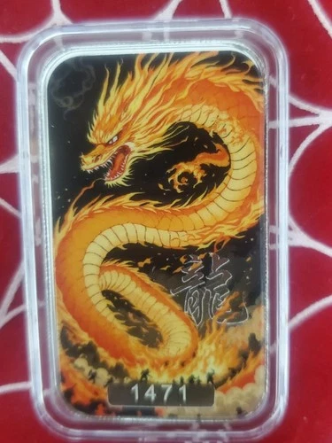 2025 Colorized Lucky Dragon Huǒyàn Silver Bar 1 oz .999 Fine Art Bar SCOTTSDALE