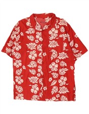 VINTAGE Mens Hawaiian Short Sleeve Shirt Large Red Floral Cotton UT02