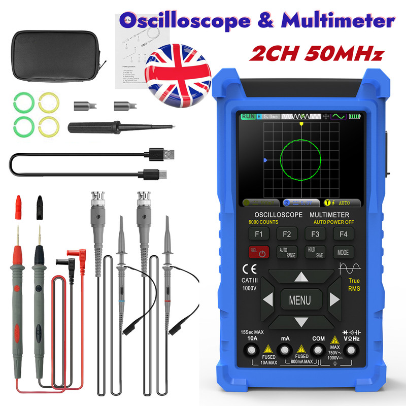 50MHz Handheld Oscilloscope Multimeter Signal Generator 3in1 3.5" IPS 2CH