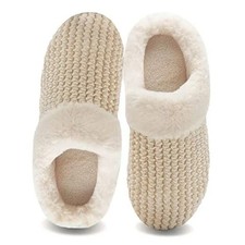 Women's Slippers Comfort Memory Foam House Slippers Plush Lining 7.5-8.5 Beige