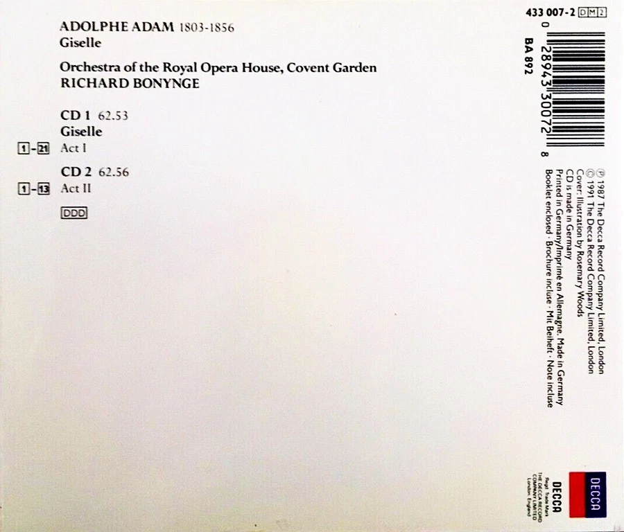 ADAM | GISELLE (COMPLETE BALLET) | BONYNGE RBO ORCH. | 2xCD FATBOX PMDC - Bild 2 von 2