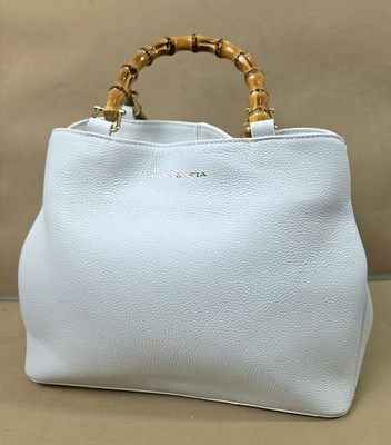 Fyn & Fia - Isabella Handbag Ivory W/ Wood Handles, Plus Body Strap & Dust Bag