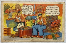 M784 Postcard Military Cartoon KP Duty Peeling Potatoes