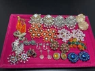 Vintage Rhinestone Earring Lot 16 pairs Coro Milk Glass Antique