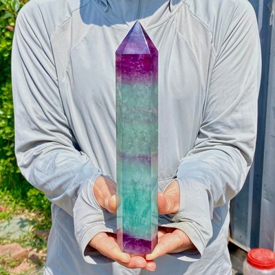 2.18LB Large Natural colored fluorite crystal column obelisk healing specimen