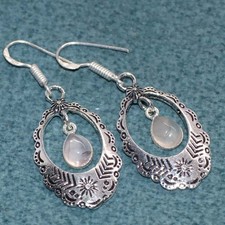 925 Silver Plated Top Quality Rose Quartz Earrings 1.9" Party Wear Gift GW