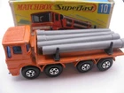 MATCHBOX 1-75 #10 PIPE TRUCK MADE IN ENGLAND FROM 1971 BY LESNEY