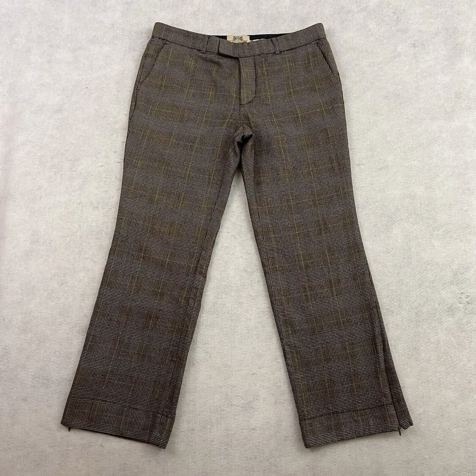 Juicy Couture Pants Womens Size 34 Brown Plaid Wool Tweed Wide Leg Side Zip Hem - Image 3 of 4