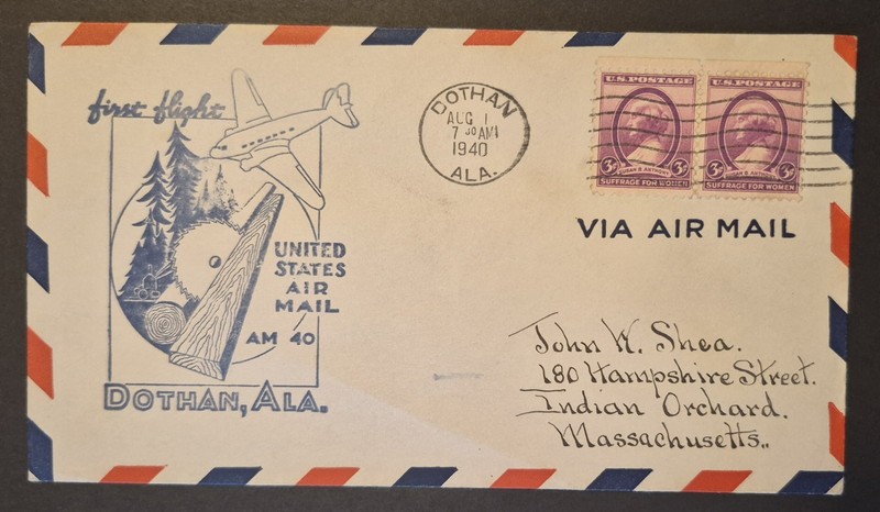 1940 First Flight Dothan AL Alabama Airmail AM-40 40N12 AM 40 Air Mail Cover