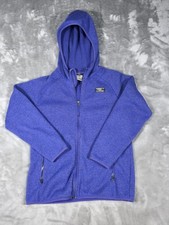 LL Bean Girls Better Sweater Full Zip Jacket Hood Size Large 14 - 16 Blue Youth