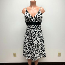 Ann Taylor Womens Black White Floral Sleeveless Empire Waist Fit & Flare Dress 8