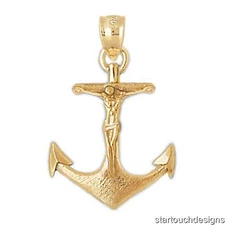 New 14k Yellow Gold Mariners Anchor Crucifix Pendant