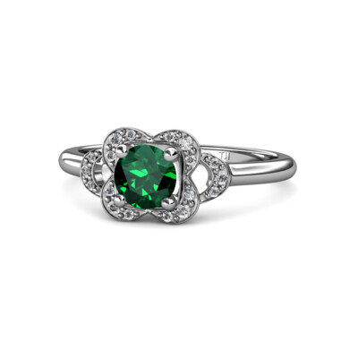 Emerald and Diamond Womens Floral Engagement Ring 0.94 ctw 14K Gold JP:113515
