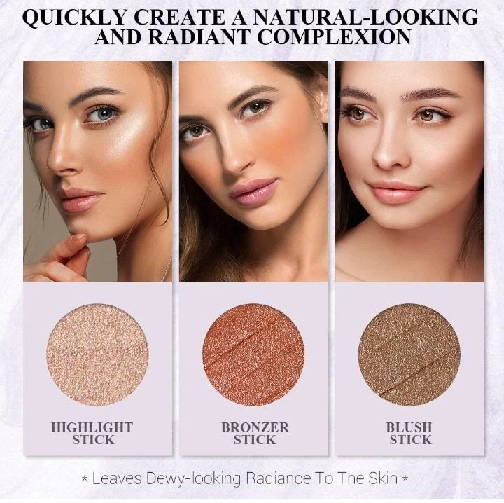 4-Piece Cream Contour & Blush Makeup Set – Highlighter + Bronzer + Moisturizer - Image 3 of 4