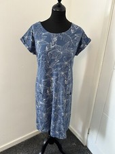 Weird Fish Blue Floral Cotton T-Shirt Dress UK 12 Round Neck S/S