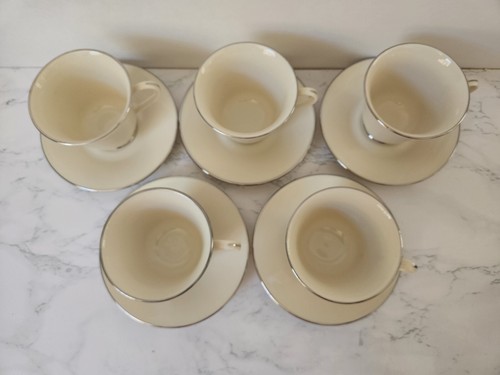 Five Lenox Maywood Footed Cups & Saucers w/Platinum Trim Excellent Cond #A2 - Picture 5 of 12