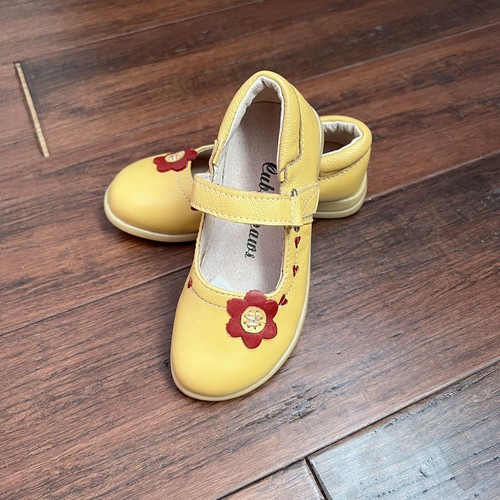Toddler Girl Yellow/White Flower High-quality sheep Leather Shoes Size 7 8 9 10 - Picture 5 of 6
