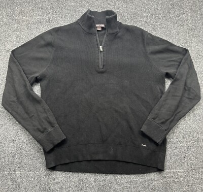 Michael Kors Men's Black Textured Quarter-Zip Long Sleeve