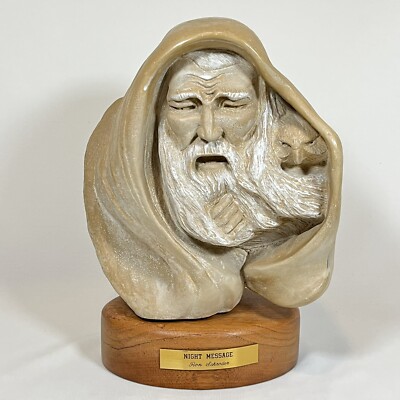  Ron Schroder NIGHT MESSAGE Seer & Owl Signed & Numbered Stone & Wood Sculpture