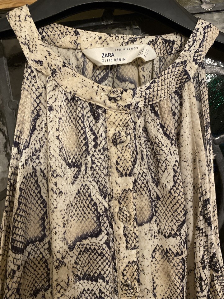 Size XS 38” 10 Snakeskin Long Button Through Sleeveless Zara Tunic