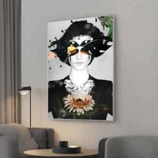 Woman Face with Butterfly Canvas Unframed Print Art