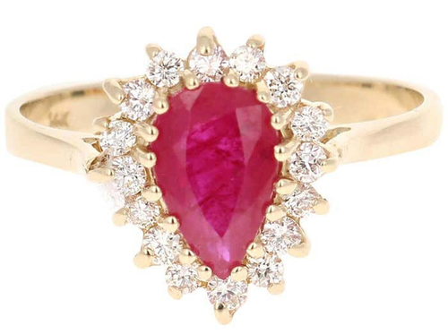 Bague De Mariage Simulée Rubis Rouge 2.20 Ct & Diamants - Plaqué Or 14K - Argent 925 - Réglable