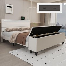 Full/Queen Size Platform Bed Frame with Storage Upholstered Headboard