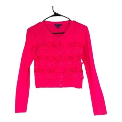 GAP Girl’s XL 12 Pink Ruffle Cardigan Sweater Barbiecore Coquette Girly Feminine - Image 1 of 4