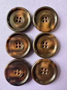 Set of 6 Large Coat or Sweater Buttons; Dark & Light Brown Design