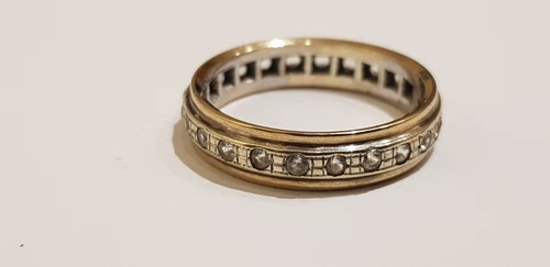 9ct Yellow/ White Gold, White Topaz Full Eternity Ring. Size N. Good condition