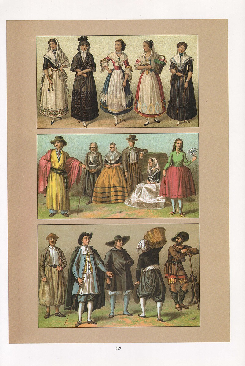 19th Century Spain Fashion Antique Costume Print Of A Lady In