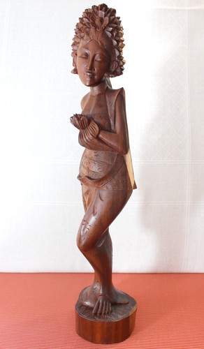 Vintage Hand Carved Balinese Lady Wood Sculpture Indonesia - Picture 5 of 18