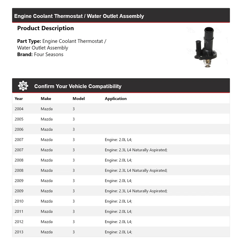 Termostato de refrigerante de motor/conjunto de salida de agua para Mazda 2004-2013 4 estaciones Foto 2 de 4