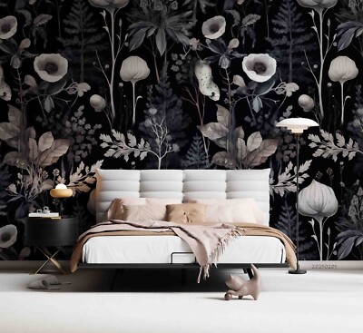3D Black Floral Leaf Self-adhesive Removable Wallpaper Murals 4
