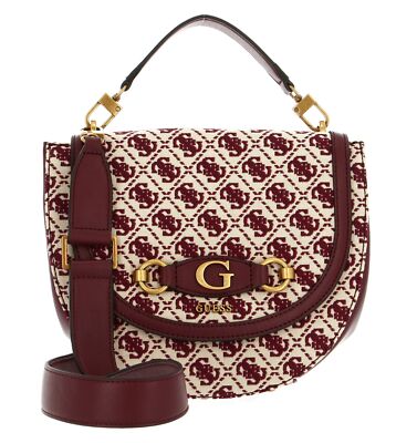 GUESS Izzy Flap Saddle Bag Umhängetasche Tasche Merlot Logo beige beere Neu