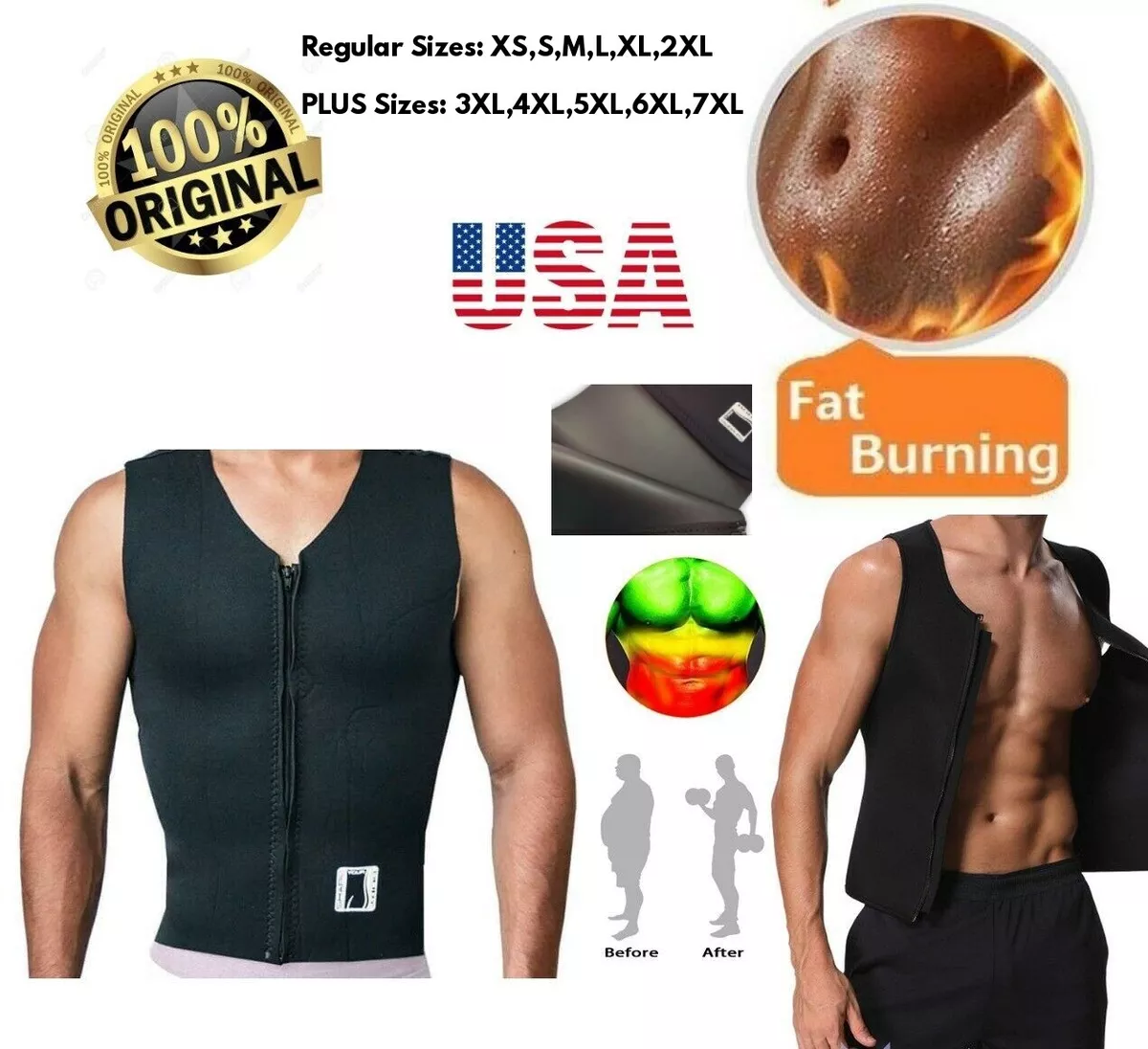 Men Belly Slimming Belt Loss Weight USA Neoprene 2.5 mm Vest Sauna