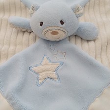 Mary Meyer Lovey Teddy Bear Security Blanket Blue Cream Satin Stars Baby