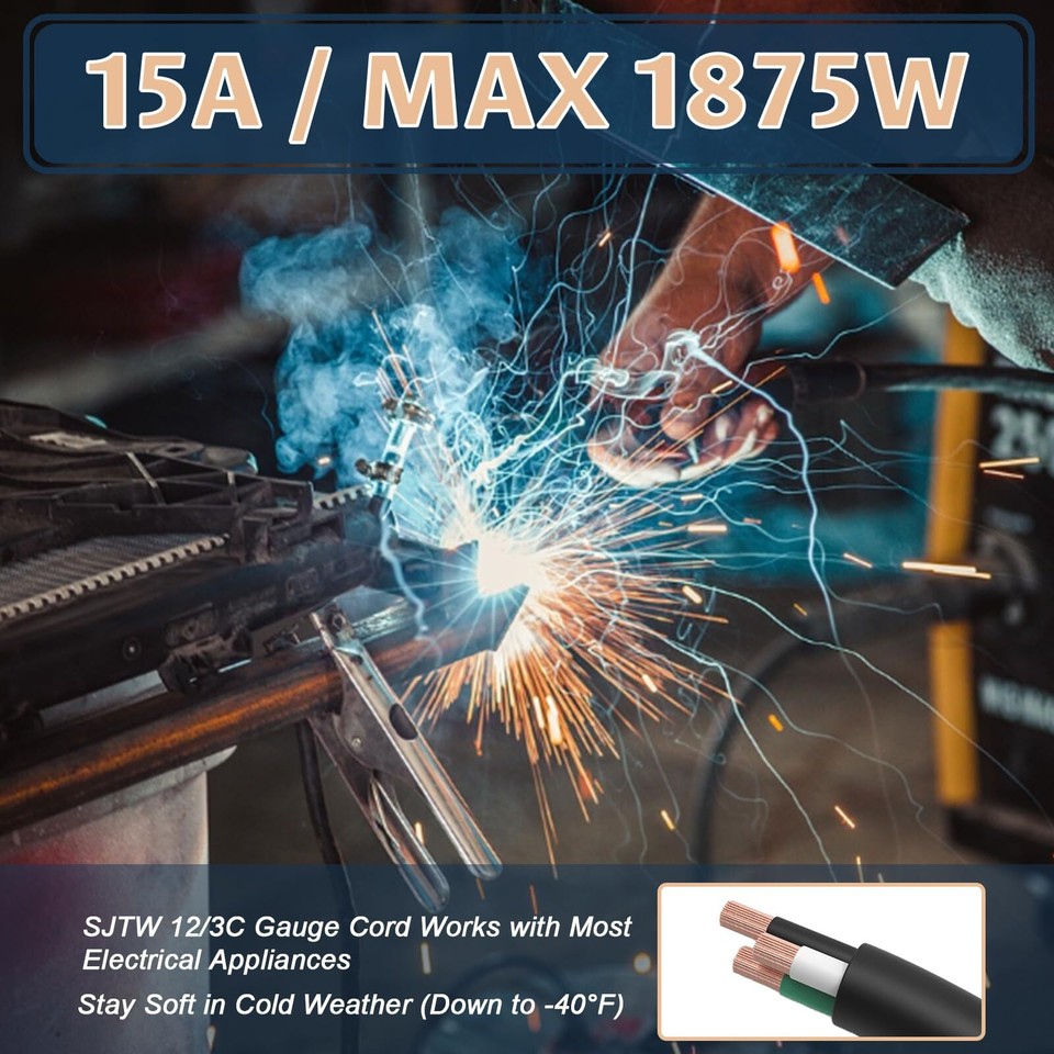 100 Ft Outdoor Extension Cord 12/3 SJTW Heavy Duty Black Extension