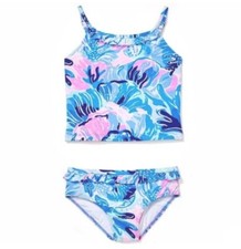 New Lilly Pulitzer Girls Emiko Tankini Saltwater Blue Shade Seekers Size 12