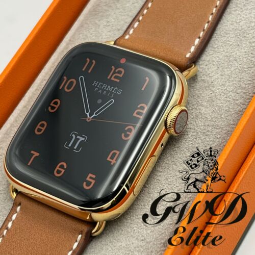 Apple Watch Series 7 Hermes Deployment 24K Gold Plated 45mm Fauve GSM LTE unlock - Afbeelding 1 van 12