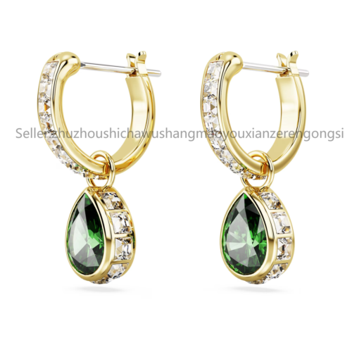 New Authentic Chroma drop earrings Pear cut, Green, Gold-tone plated 5662922 - Picture 3 of 5