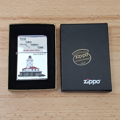 #ad Zippo High Polish Chrome Great Lakes Lighter Club Swap Meet 2004 Lighthouse $39.95