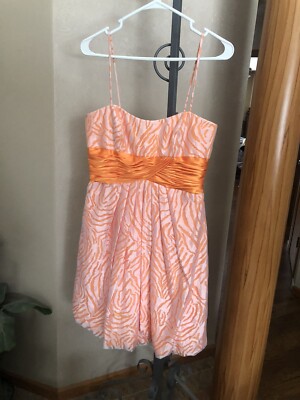 Womens David's Bridal Orange/White Sheer Formal Dress size