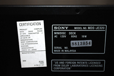 SONY MDS-JE320 HOME RECORDING MINI DISC DECK AND SONY MZ-E40