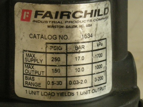 NEW - Fairchild 1534 Positive Bias Relay 1/2" NPT 0.5-30 PSIG Bias Range 250 PS - Picture 2 of 2