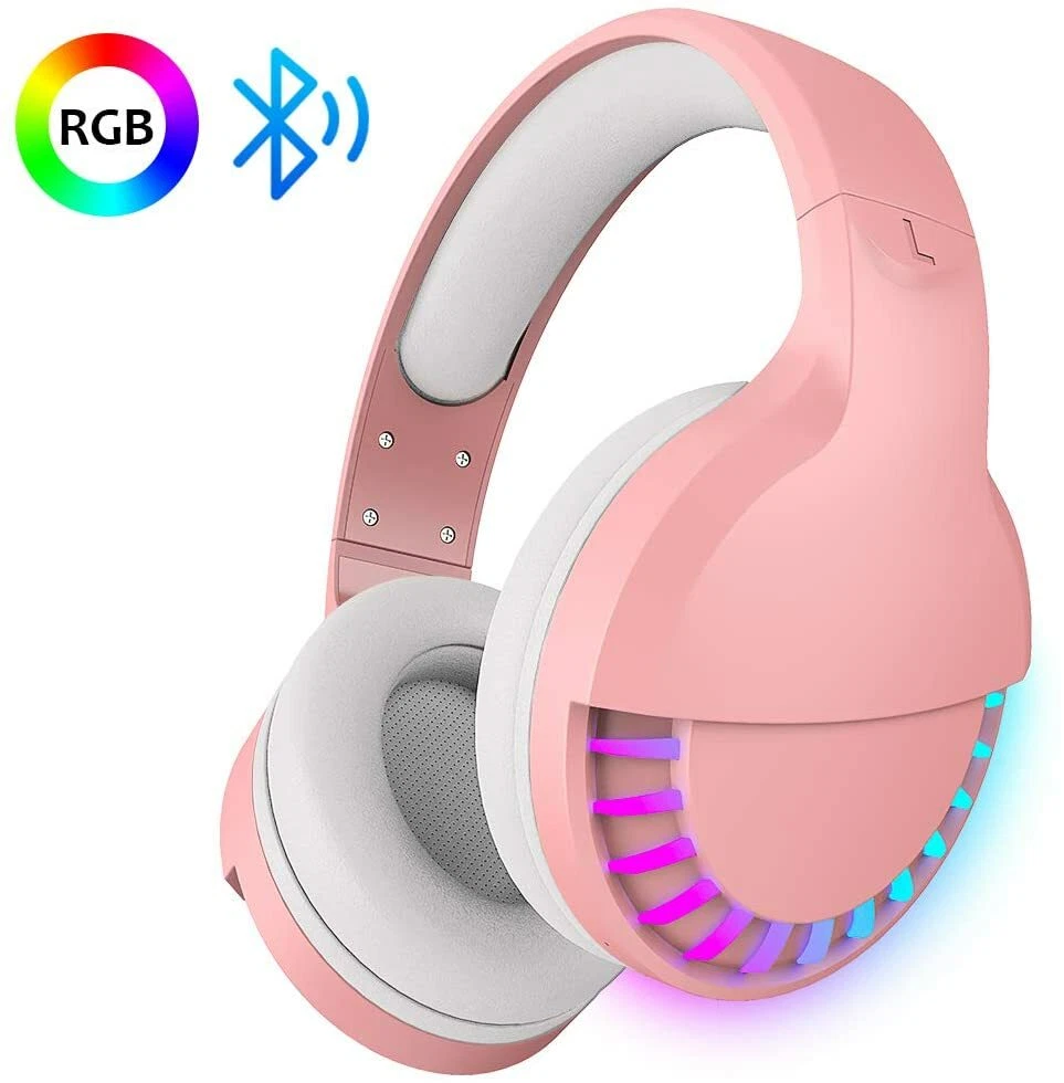Bluetooth RGB Wireless Headphones with Mic Over Ear Stereo for