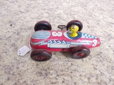 Vintage Tin ORIGINAL wind up race car open wheel WORKS AWESOME VINTAGE toy